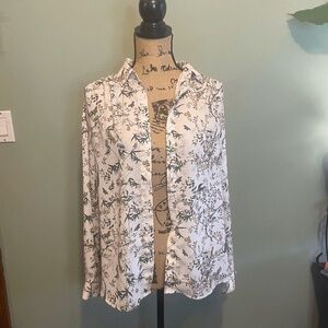 H&M Floral Nature Sheer Button Down Blouse
